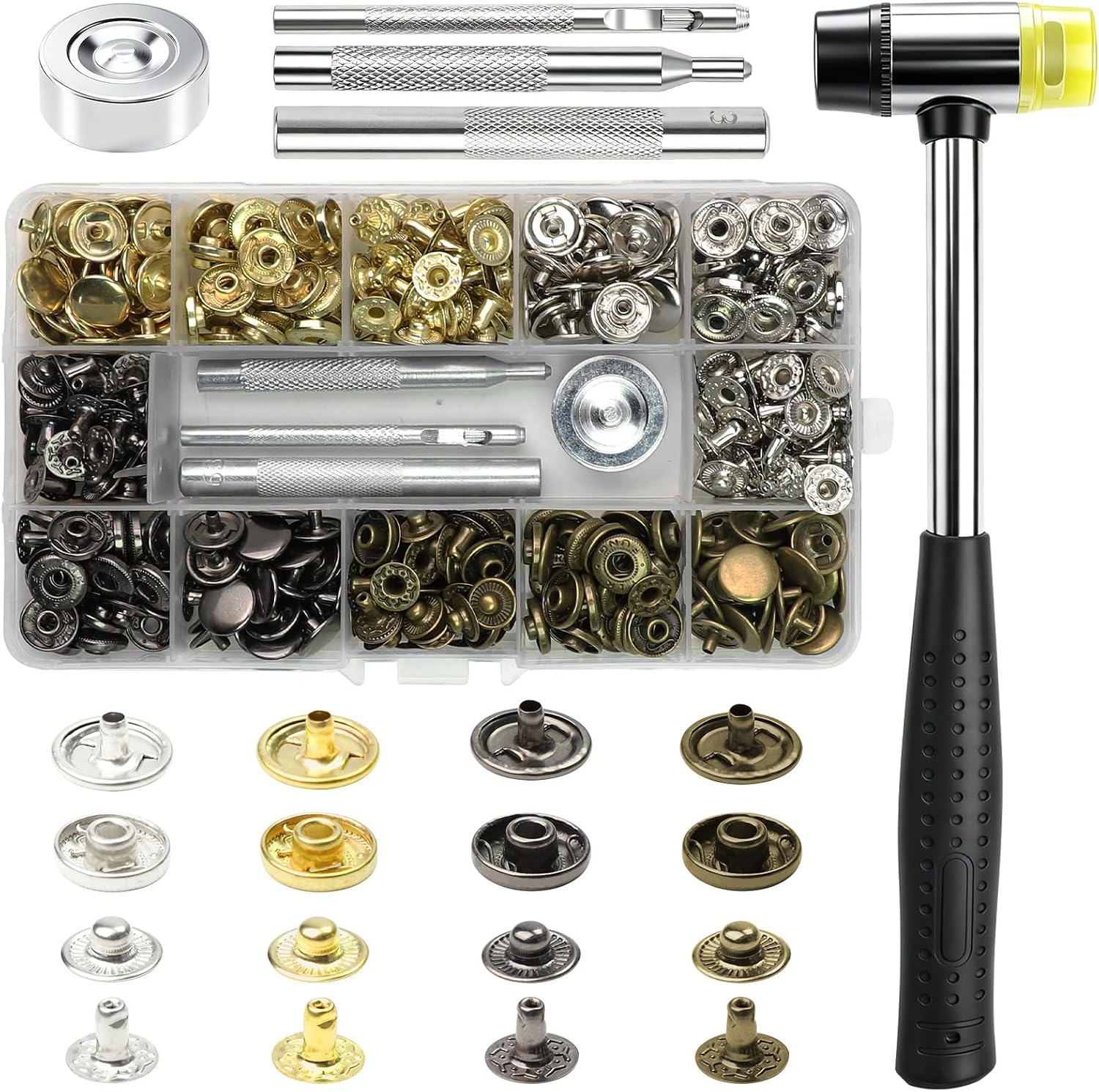 Press Studs, 100 Sets with Fastening Pliers Press Tool Set